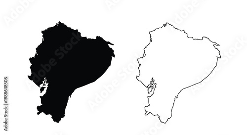 Two contrasting representations of ecuador s landmass a filled silhouette and an outline high quality professional