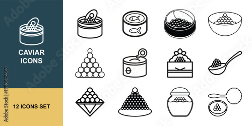 Caviar food gourmet luxury delicacy line icon set