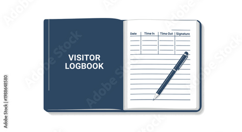 Visitor Logbook with Pen, Registration and Check In Concept