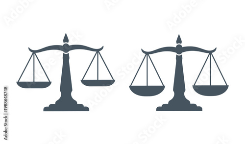 Two navy blue scales icons on for law and justice concepts