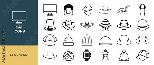Hat headwear fashion accessory outline icon set