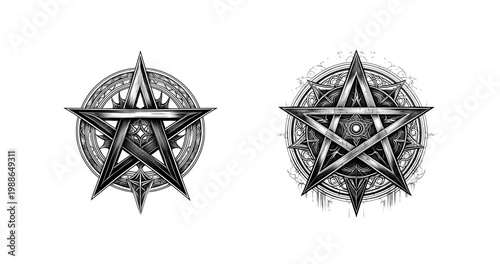 Tattoo Vrlage Pentagramm schwarz - weiss 3D