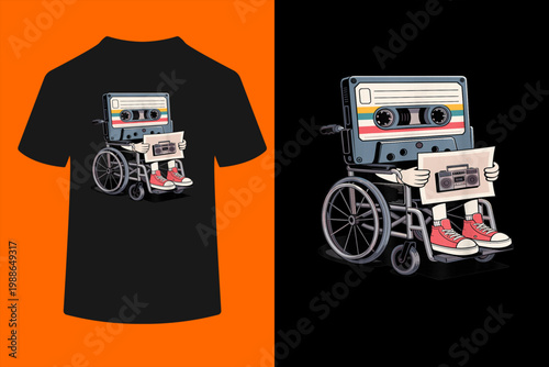 Funny Retro Old Cassette Tape Cartoon with Walker Nostalgia T-Shirt
