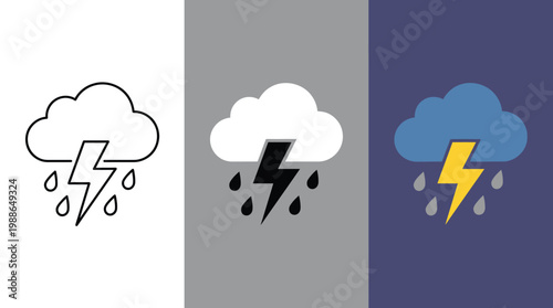 Rainy Weather Icons with Lightning Bolt
