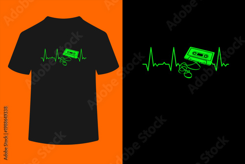 Heartbeat Graphic Gifts Women Men Kids Heartbeat Cassette Tape T-Shirt