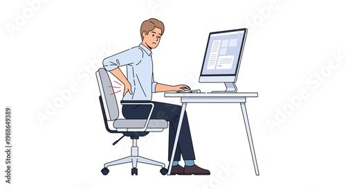 Person with back pain working on a computer in the office
