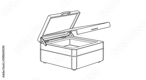 Fotografía Scanner flatbed device with open lid and glass platen, clean black outline techn