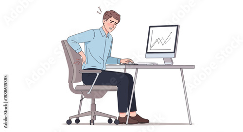 Man feeling back pain while working at a computer in office