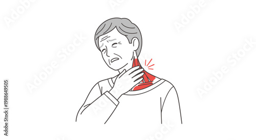 Senior man experiencing sore throat pain and discomfort