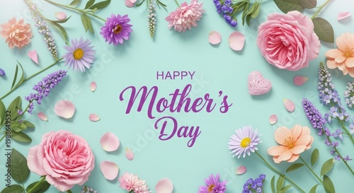 Happy mother's day beautiful floral arrangement with 'mother's day' calligraphy
