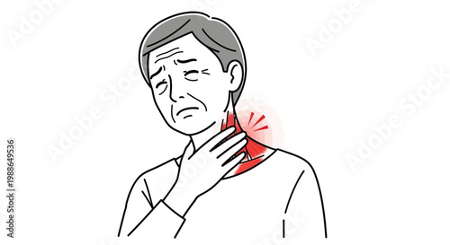 Senior man experiencing sore throat and neck discomfort
