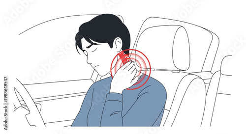 Woman suffering from neck pain and discomfort while driving