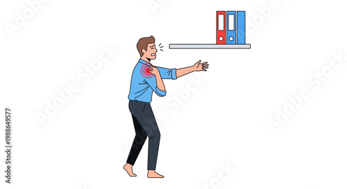 Man suffering from intense shoulder pain in the office