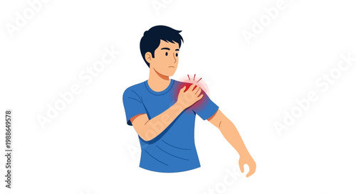 Man suffering from shoulder pain on a white background