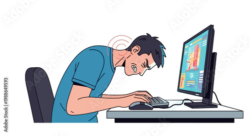 Man experiencing neck pain from poor computer posture