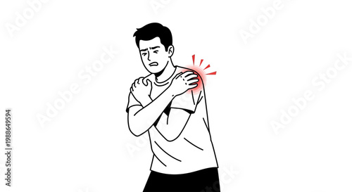 Man suffering from severe shoulder pain line art