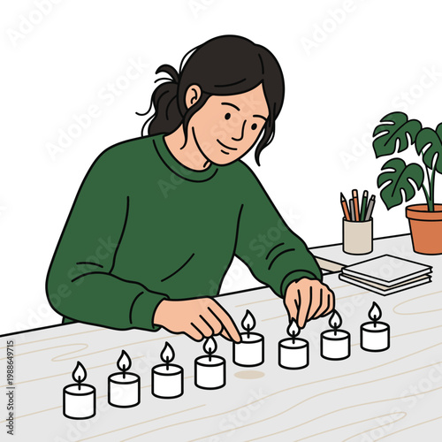 Person Lighting Candles on Desk