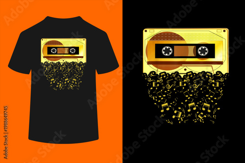 Retro 80's 90's Music Notes Cassette Tape T-Shirt
