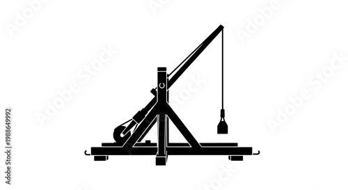 Catapult medieval siege engine with counterweight and throwing arm featuring vector, illustration, history