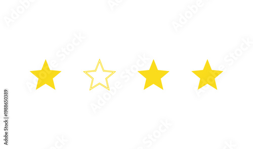 Four yellow stars in a row on a for rating or review purposes