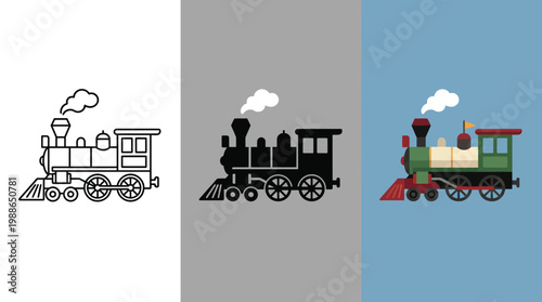 Train Locomotive in Different Colors and Backgrounds