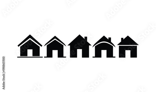 Black silhouette of various house shapes on for real estate or architecture concepts