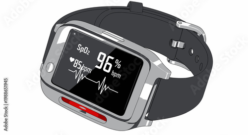 Wearable Health Monitor Device Showing Vital Signs Data