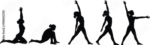 Sequence of yoga and stretching poses for flexibility and relaxation