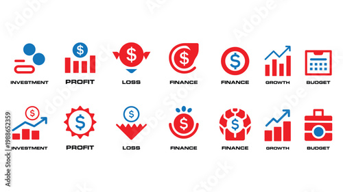 Finance and Investment Icons Set – Profit, Loss and Business Growth Symbols