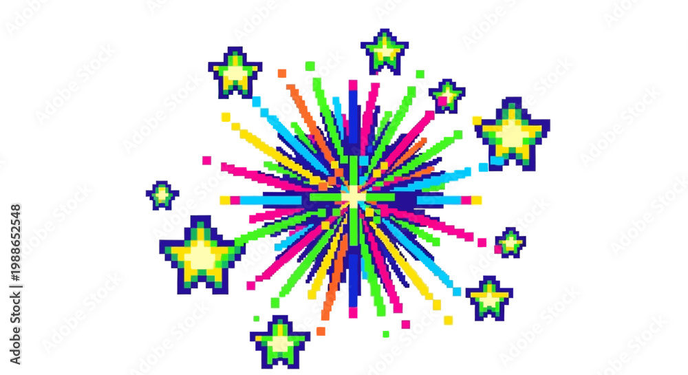 Obraz premium Colorful Pixelated Starburst Firework Explosion.