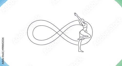 Graceful woman posing inside an infinity symbol line art illustration representing endless energy and harmony for wellness meditation health fitness spiritual balance and calm yoga practice