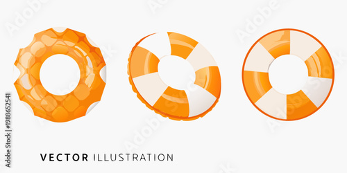 Three colorful inflatable rings displayed in differing perspectives