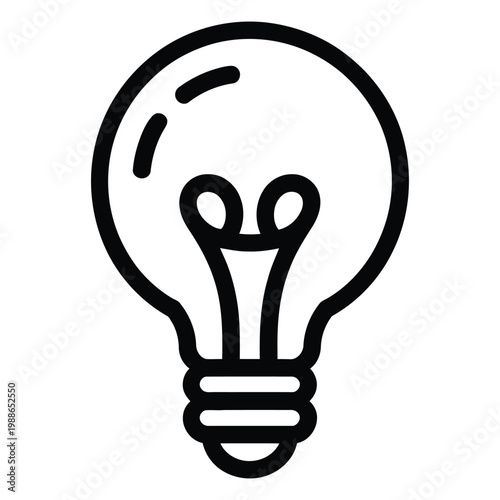 A simple black and white illustration of a light bulb with internal filaments a striking silhouette