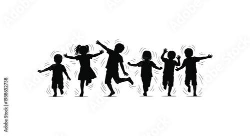 Jubilant group of children dancing and expressing joyful freedom in mid-air