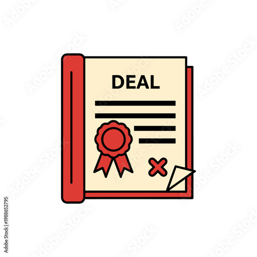 Red stamped deal document with official seal and crossed out text symbolizing rejection or cancellation in business context