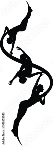 Dynamic sequence of gymnasts performing an inverted routine on rings