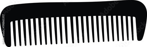 Black silhouette illustration of a classic hair comb icon isolated on white background, representing hair care, grooming, beauty salon tools, and personal hygiene accessories.