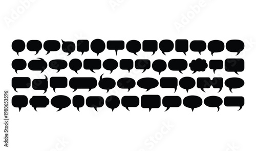 Collection of various black speech bubbles on a for communication and dialogue