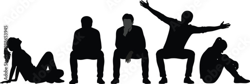 Diverse silhouettes demonstrating various stretching and sitting postures.