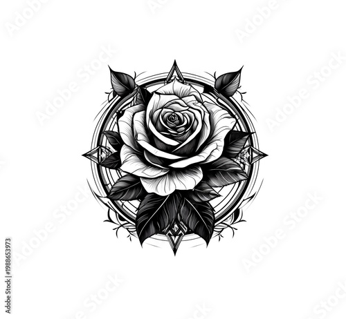Tattoo Vorlage Rose im Kreis