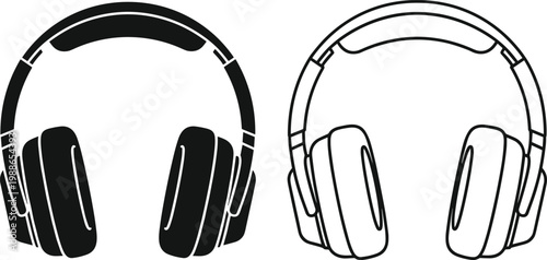 Headphone silhouette icons, audio device illustration, music listening equipment vector, sound technology symbol, over-ear headset graphic art