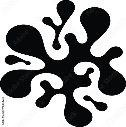 Abstract black inkblot a rorschach like shape on a white background