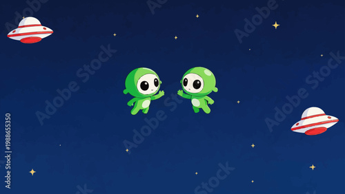 Two cartoon aliens in space
