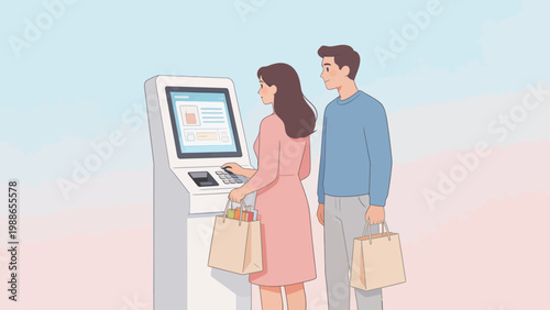 Couple using selfservice machine