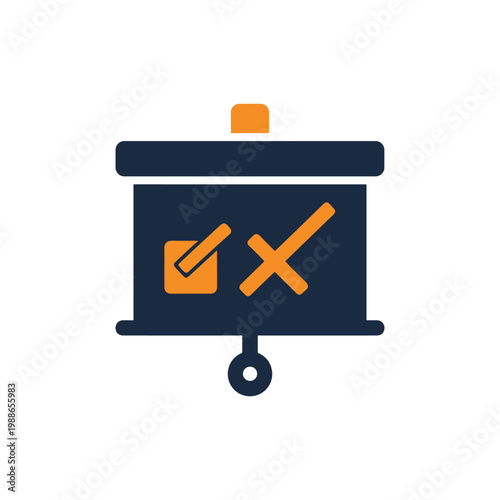 Ballot box icon with checkmark and cross symbols displaying election voting concept in flat design style