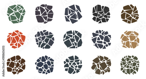 A set of colorful mosaic circle icons in various shades and designs