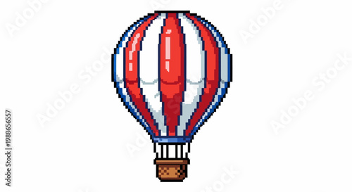 Pixel Art Hot Air Balloon Illustration.