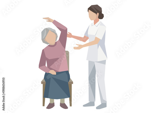 高齢者のリハビリ体操と介護士・福祉士・看護師・ヘルパー・医療療法士