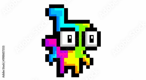 Pixelated Rainbow Creature with Big Eyes.