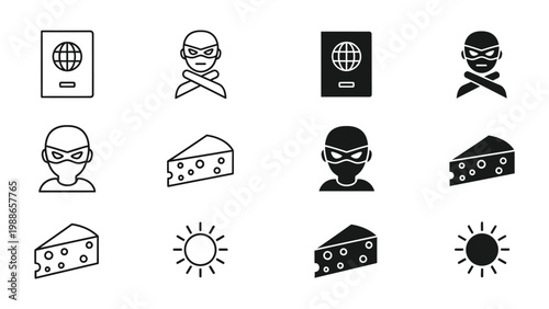 Contrasting icons depicting travel restrictions and food preferences with masked individuals